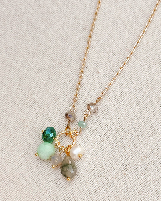 Gracie Rose Designs - Green Semi-Precious Gemstone Cluster Necklace on Gold Chain