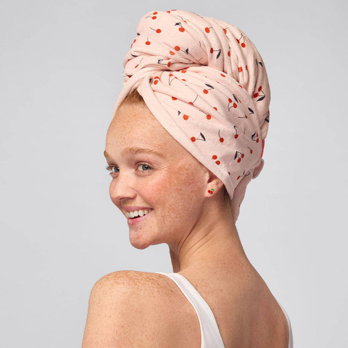 Kitsch Extra Large Microfiber Hair Towel Wrap Cherry Print – Quick Dry Hair Turban, Ultra Absorbent, Anti Frizz, Reduces Breakage, Soft Lightweight