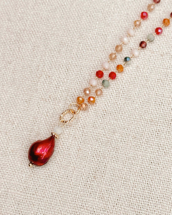 Gracie Rose Designs - Crystal Beaded Necklace – Red Pearl Drop