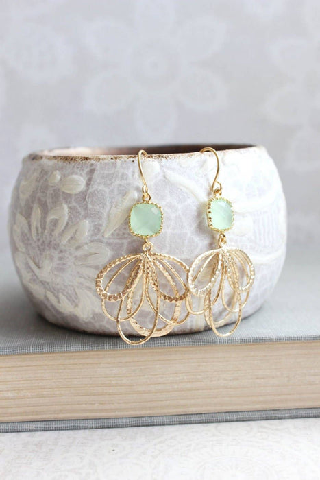 A Pocket of Posies - Mint Glass Modern Dangle Earrings - Gold