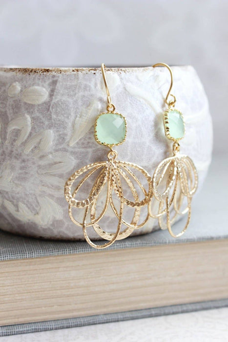 A Pocket of Posies - Mint Glass Modern Dangle Earrings - Gold