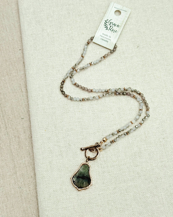 Gracie Rose Designs - Matte Gold Labradorite & Crystal Toggle Pendant Necklace