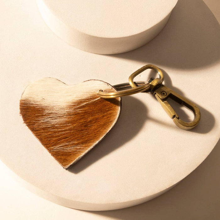 Myra Bag - Studded Heart Western Key Fob in brown with handtooled detail: Brown