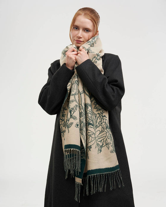Fable England Midnight Garden Reversible Forest Green Scarf | Butterfly Jacquard