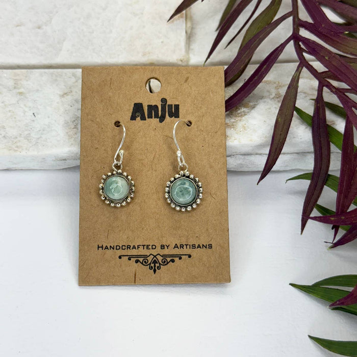 Amazonite Drop Earrings | Silver Bezel Gemstone Earrings | Kashi Collection | Boho Semi-Precious Stone Earrings | Fish Hook Earrings | Gift for Her