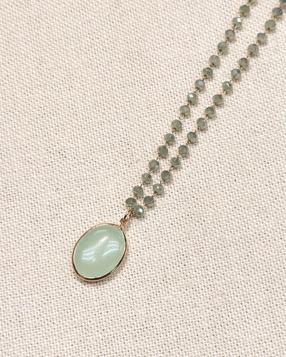 Gracie Rose Designs - Green Crystal Link Chain Aventurine Pendant Necklace