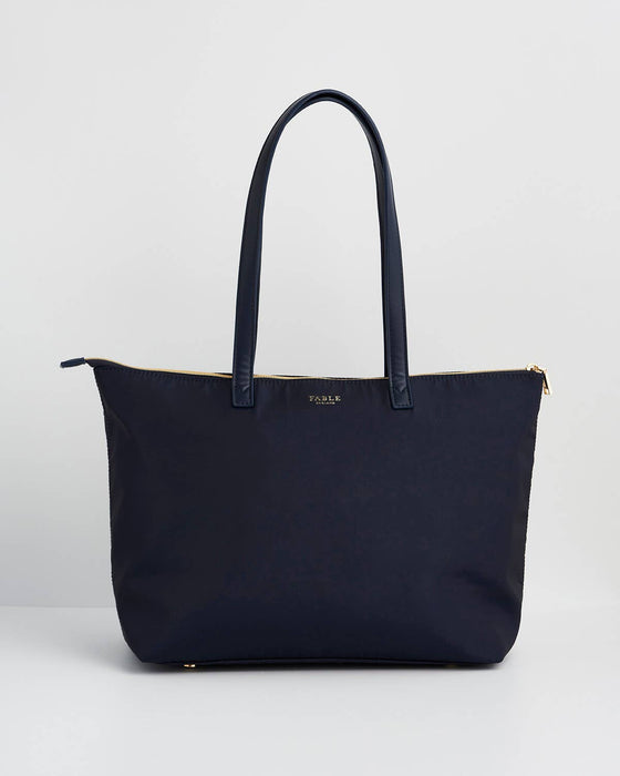 Navy Floral Grab Tote Bag – Passion Flower Print Shoulder Handbag with Zip Closure | Large Everyday Work & Travel Tote