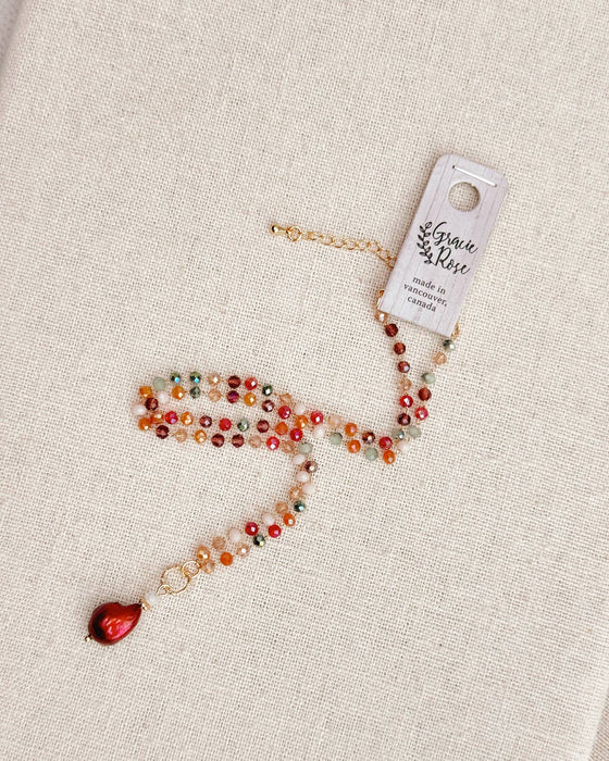 Gracie Rose Designs - Crystal Beaded Necklace – Red Pearl Drop