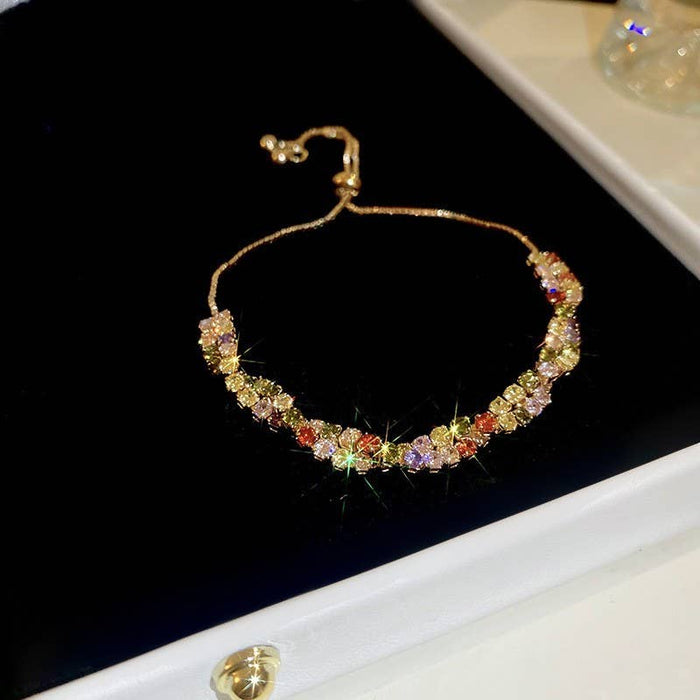 PEACH ACCESSORIES - Rainbow Crystal Adjustable Slider Bracelet