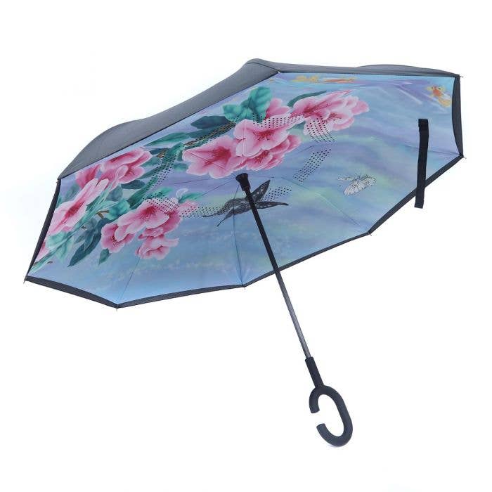 PEACH ACCESSORIES - F969 Garden flowers and butterfly pattern umbrellas