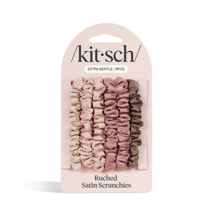 Kitsch Roost Satin Scrunchies – Extra Gentle 6-Pack in Terracotta & Neutral Shades