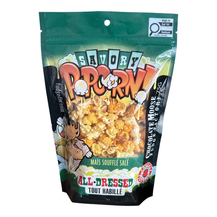 Chocolate Moose Fudge Factory - NEW 75G Savory Popcorn - ALL DRESSED: 75G