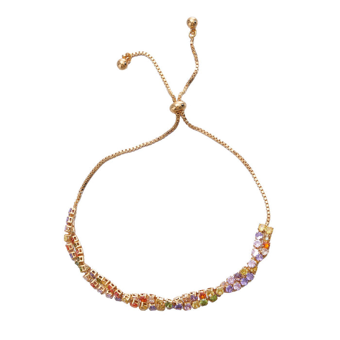 PEACH ACCESSORIES - Rainbow Crystal Adjustable Slider Bracelet