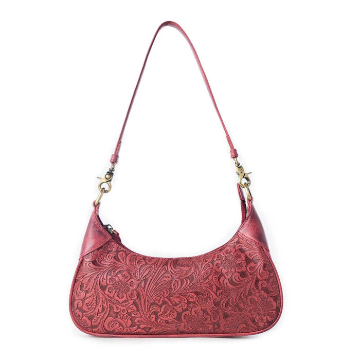 Myra Bag - Heritage Vine Embossed Leather Bag for Women in Red with shoulder strap: Red