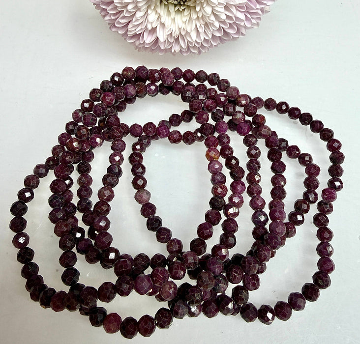 KayleeNYC - Natural Ruby Faceted 4mm Crystal Healing Stretch Bracelet