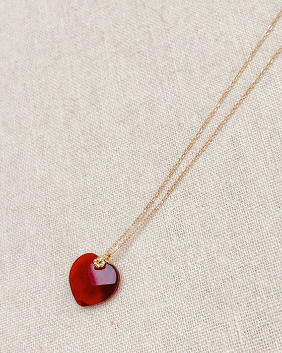 Cherry Red Heart Necklace – Gold Chain Glass Heart Pendant | Romantic, Dainty & Giftable Statement Jewelry