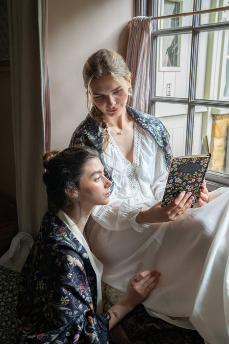 Fable England - FABLE Wolf Garden Navy Scarf with Tassels