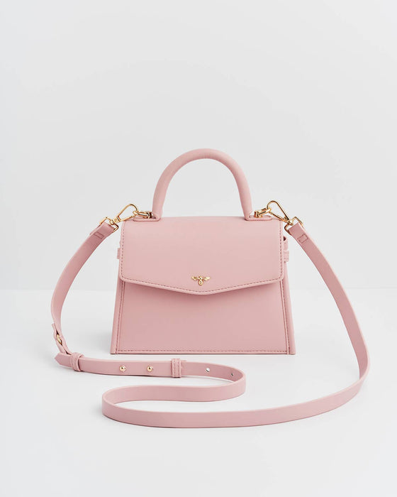 Fable England Pink Mini Structured Tote Bag – Chic Faux Leather Top Handle Purse with Shoulder Strap, Compact Everyday Handbag