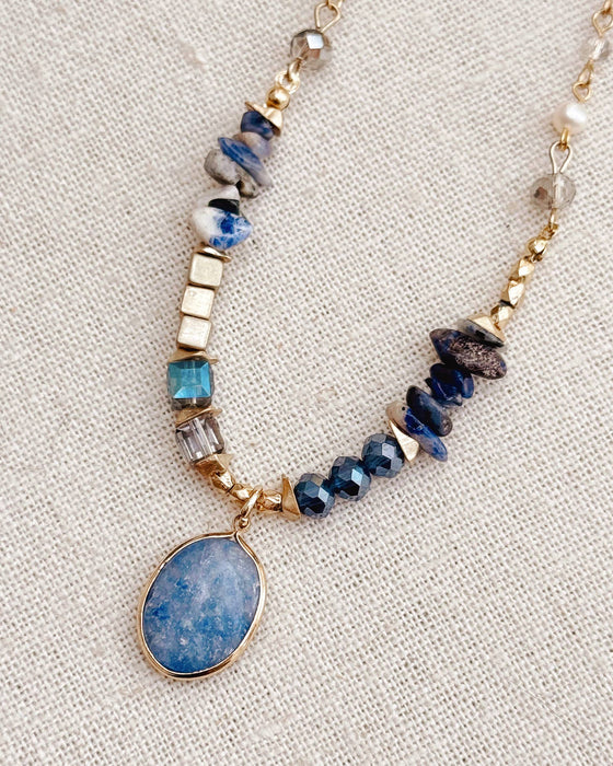Gracie Rose Designs - Romantic Gold Blue Sodalite & Mixed Beads Short Necklace