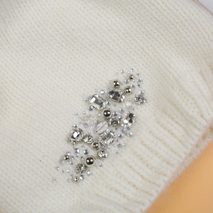PEACH ACCESSORIES - Crystals Flowers Pompom Hat SD116: Silver
