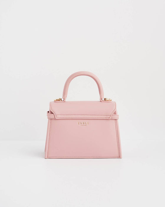 Fable England Pink Mini Structured Tote Bag – Chic Faux Leather Top Handle Purse with Shoulder Strap, Compact Everyday Handbag