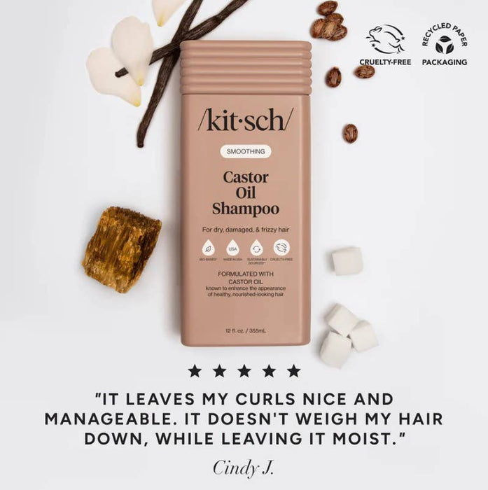 Kitsch Castor Oil Smoothing Shampoo – Hydrating Shampoo for Dry, Damaged & Frizzy Hair | Sulfate-Free, Cruelty-Free, Bio-Based, Shine & Frizz Control