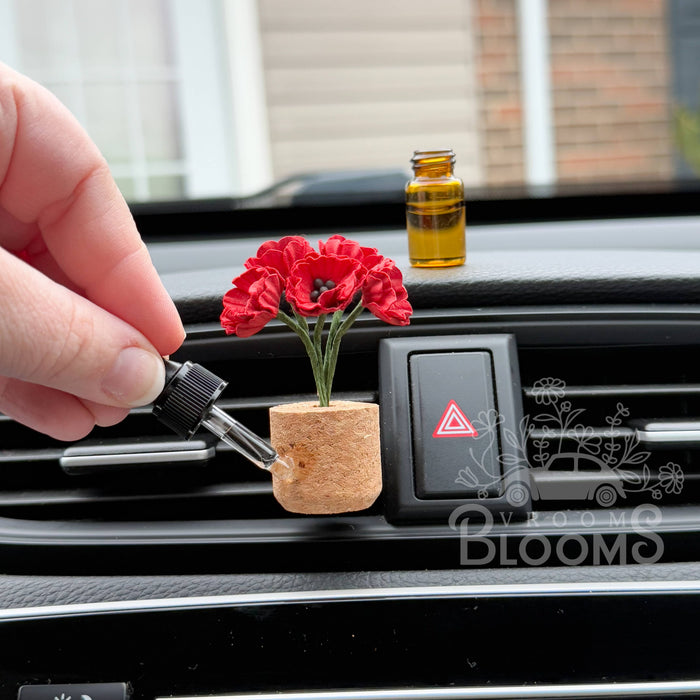 Vroom Blooms - Red Poppies Vent Clip Car Air Freshener Diffuser (Reusable): Blood Orange Paloma