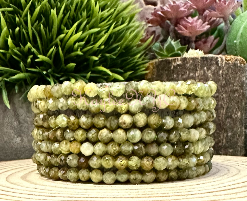 KayleeNYC - Natural Green Garnet 4mm Faceted Crystal Stretch Bracelet