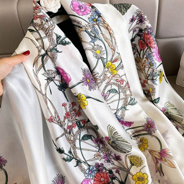 PEACH ACCESSORIES - Spring Botanical Print Satin Feel Scarf