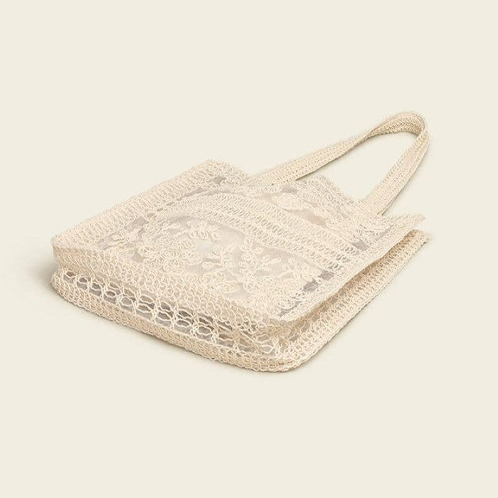 PEACH ACCESSORIES - Cream Embroidered Lace Summer Floral Tote Bag