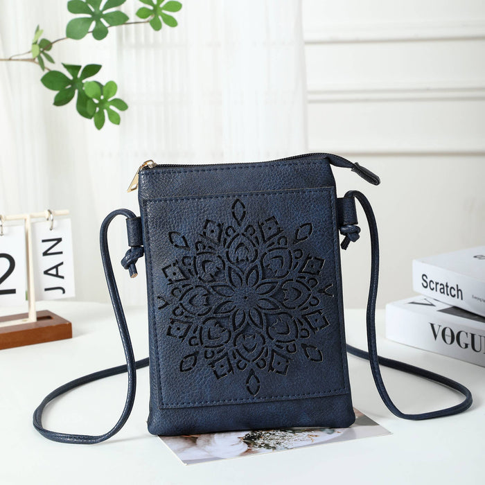 Shine Mark Accessories - Navy - Floral Lacer cut crossbody cellphone bag