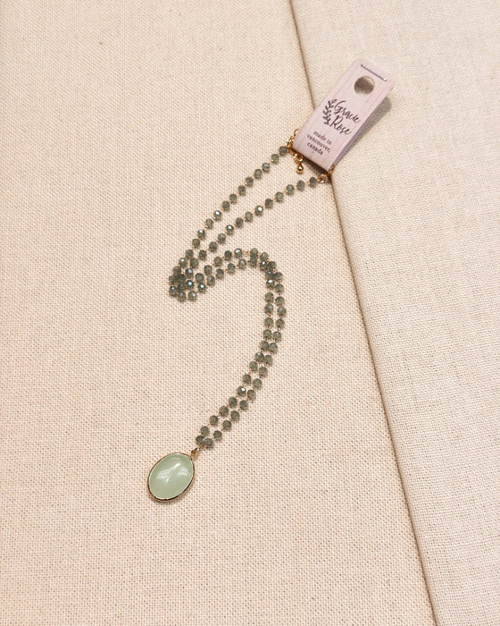 Gracie Rose Designs - Green Crystal Link Chain Aventurine Pendant Necklace