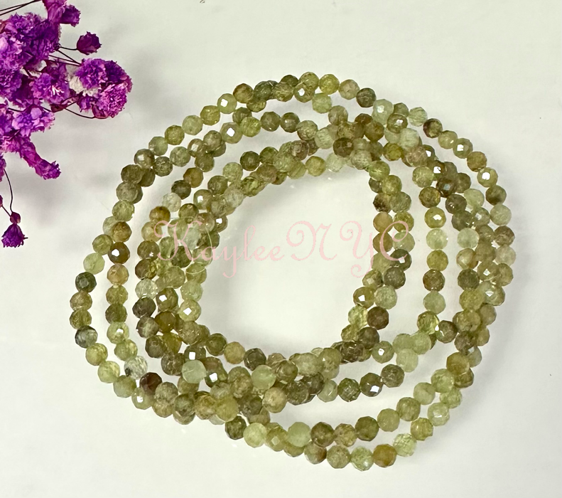 KayleeNYC - Natural Green Garnet 4mm Faceted Crystal Stretch Bracelet