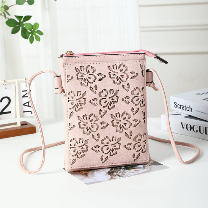 Shine Mark Accessories - Pink - Hibiscus Lacer cut crossbody cellphone bag