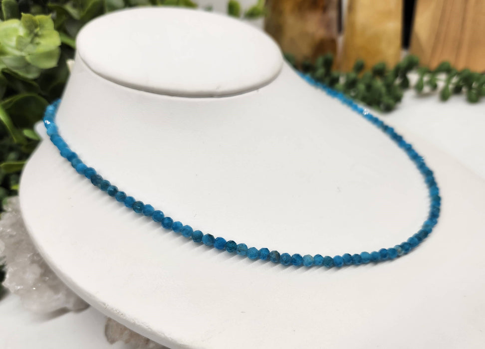 Meraki Gemstones - Blue Apatite Faceted Necklace w/Silver Color Findings, 17"L