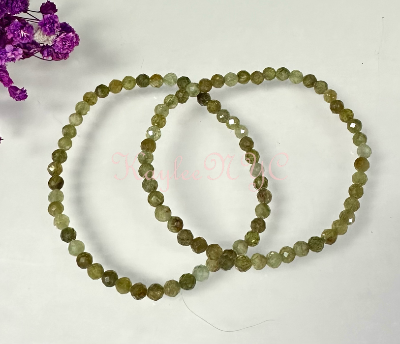 KayleeNYC - Natural Green Garnet 4mm Faceted Crystal Stretch Bracelet
