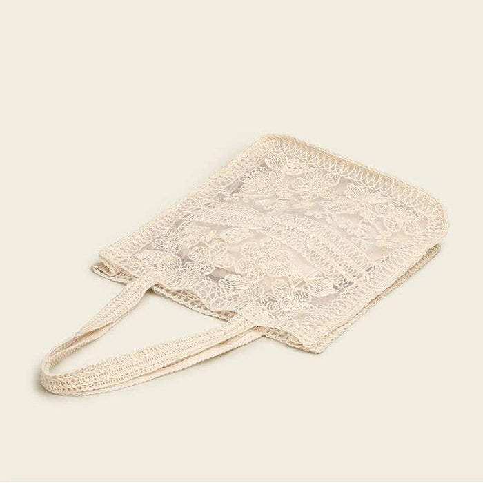 PEACH ACCESSORIES - Cream Embroidered Lace Summer Floral Tote Bag