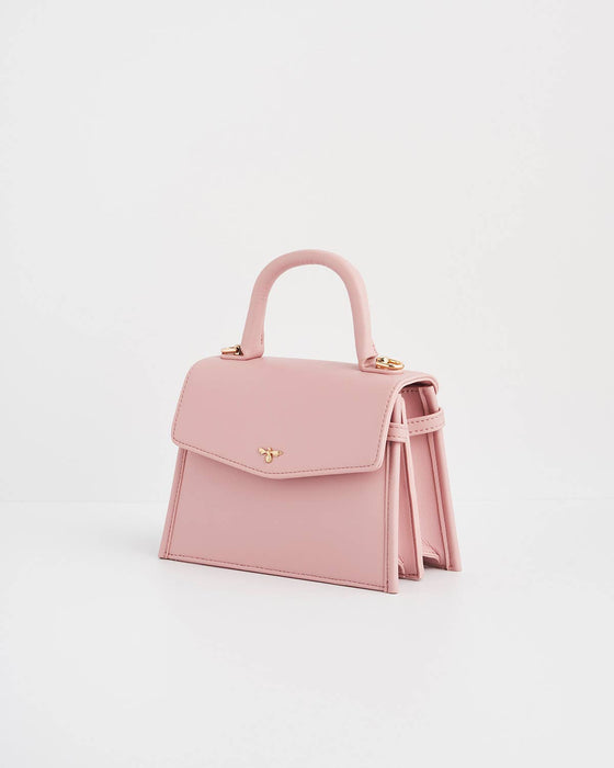 Fable England Pink Mini Structured Tote Bag – Chic Faux Leather Top Handle Purse with Shoulder Strap, Compact Everyday Handbag