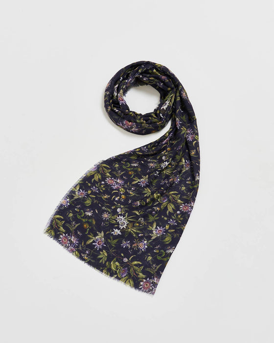 Fable England UK - Passion Flower Navy Lightweight Long Scarf