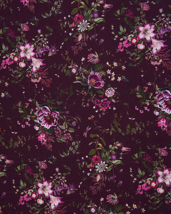 Fable England Eve Floral Burgundy Scarf | Long Fringed Floral Print Scarf