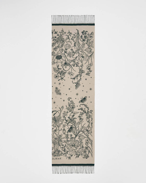 Fable England Midnight Garden Reversible Forest Green Scarf | Butterfly Jacquard