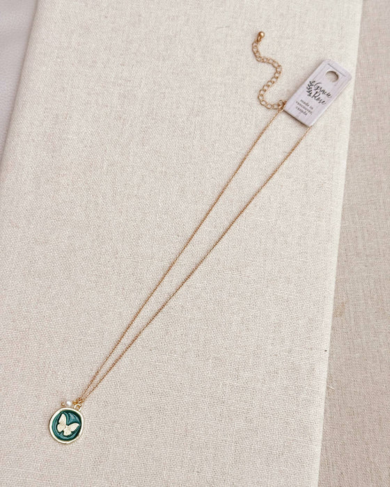 Gracie Rose Butterfly Enamel Necklace with Pearl | Romantic Gold Plated Pendant | Made in Vancouver Canada