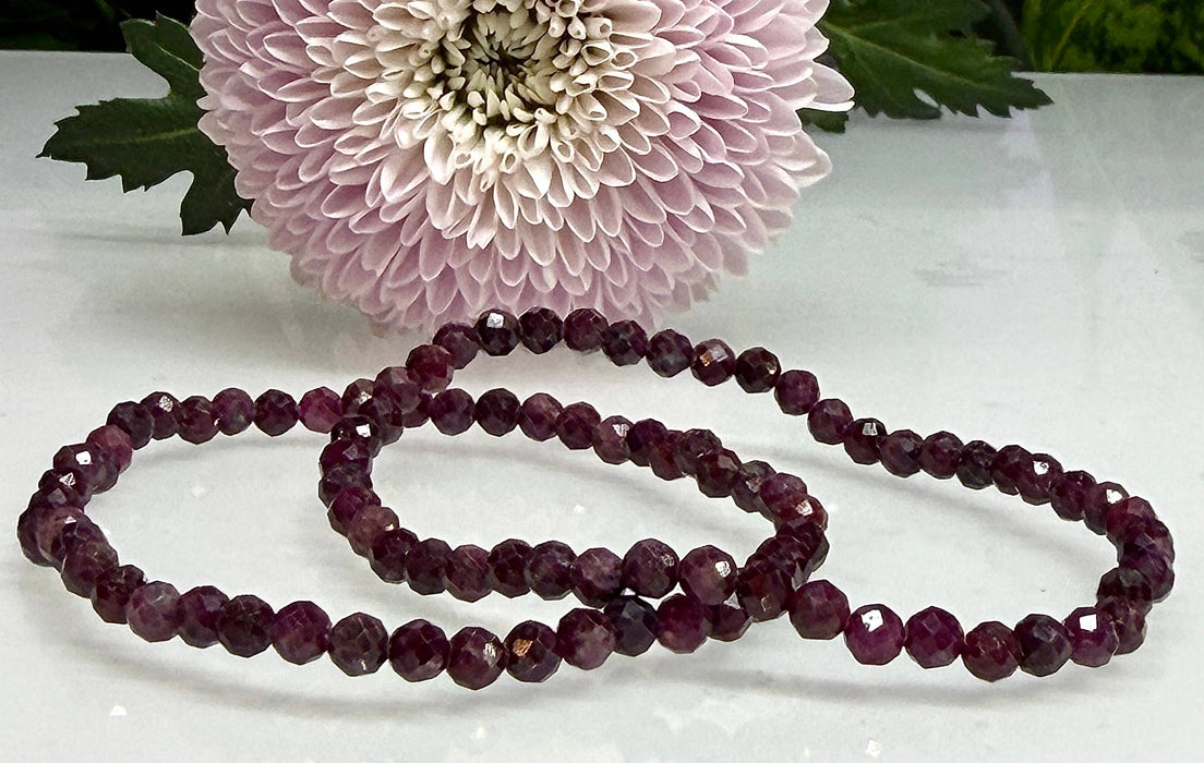 KayleeNYC - Natural Ruby Faceted 4mm Crystal Healing Stretch Bracelet