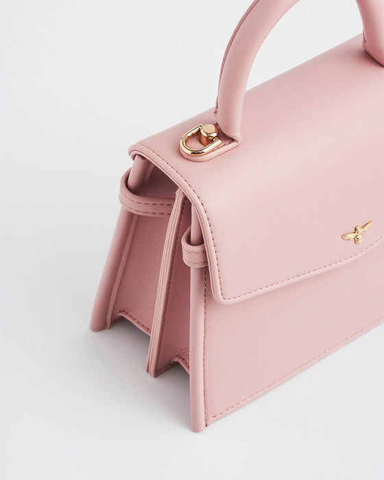 Fable England Pink Mini Structured Tote Bag – Chic Faux Leather Top Handle Purse with Shoulder Strap, Compact Everyday Handbag