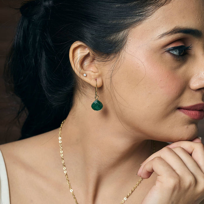 Anju Jewelry -   Gold Plated Earrings with Semi-Precious Stone - Mica Green
