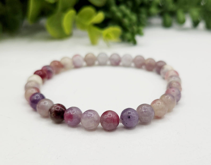 Meraki Gemstones - Plum Blossom Tourmaline Stretchable Bracelet 6mm Beads-7.5"L