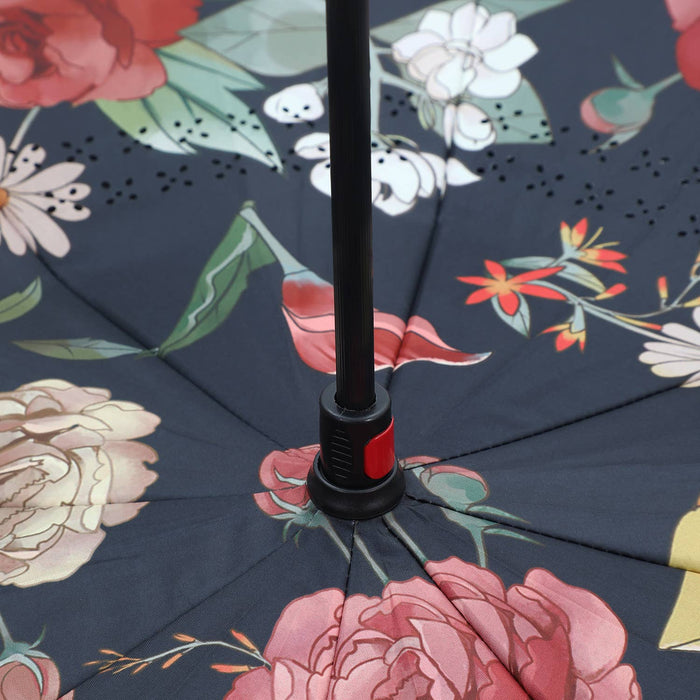 PEACH ACCESSORIES - Vintage Rose Garden Upside Down Umbrella in Black