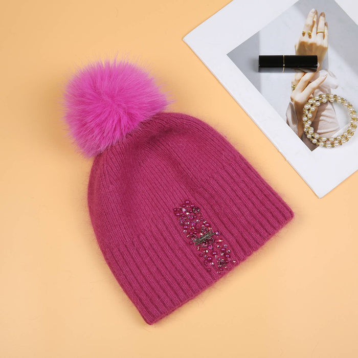 PEACH ACCESSORIES - Decorative Perlies Accent Pompom Hat SD120: Fuchsia