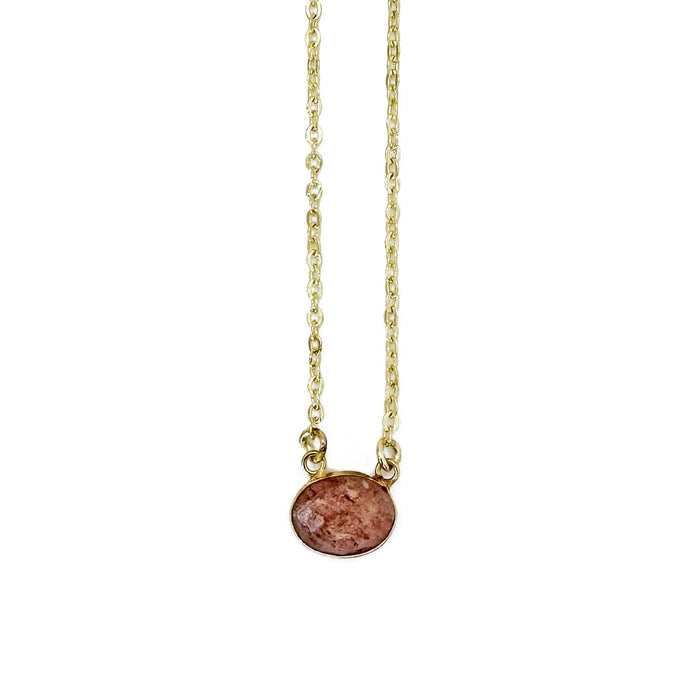 Anju Strawberry Quartz Necklace | Handcrafted Gold-Plated Natural Gemstone Pendant | Made in India