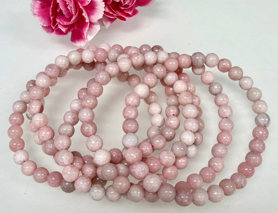 KayleeNYC - 6mm Natural Pink Opal Crystal Stretch Healing Bracelet 7.5"